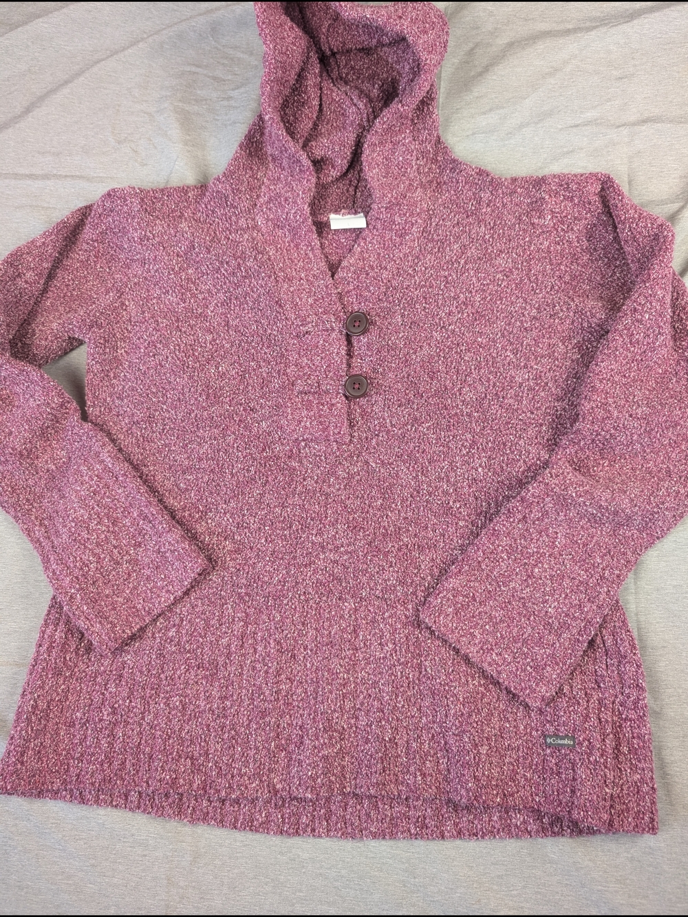 Columbia Purple Knit Hooded Pullover Chunky  Sweater Long Sleeve Women's L - Picture 4 of 8